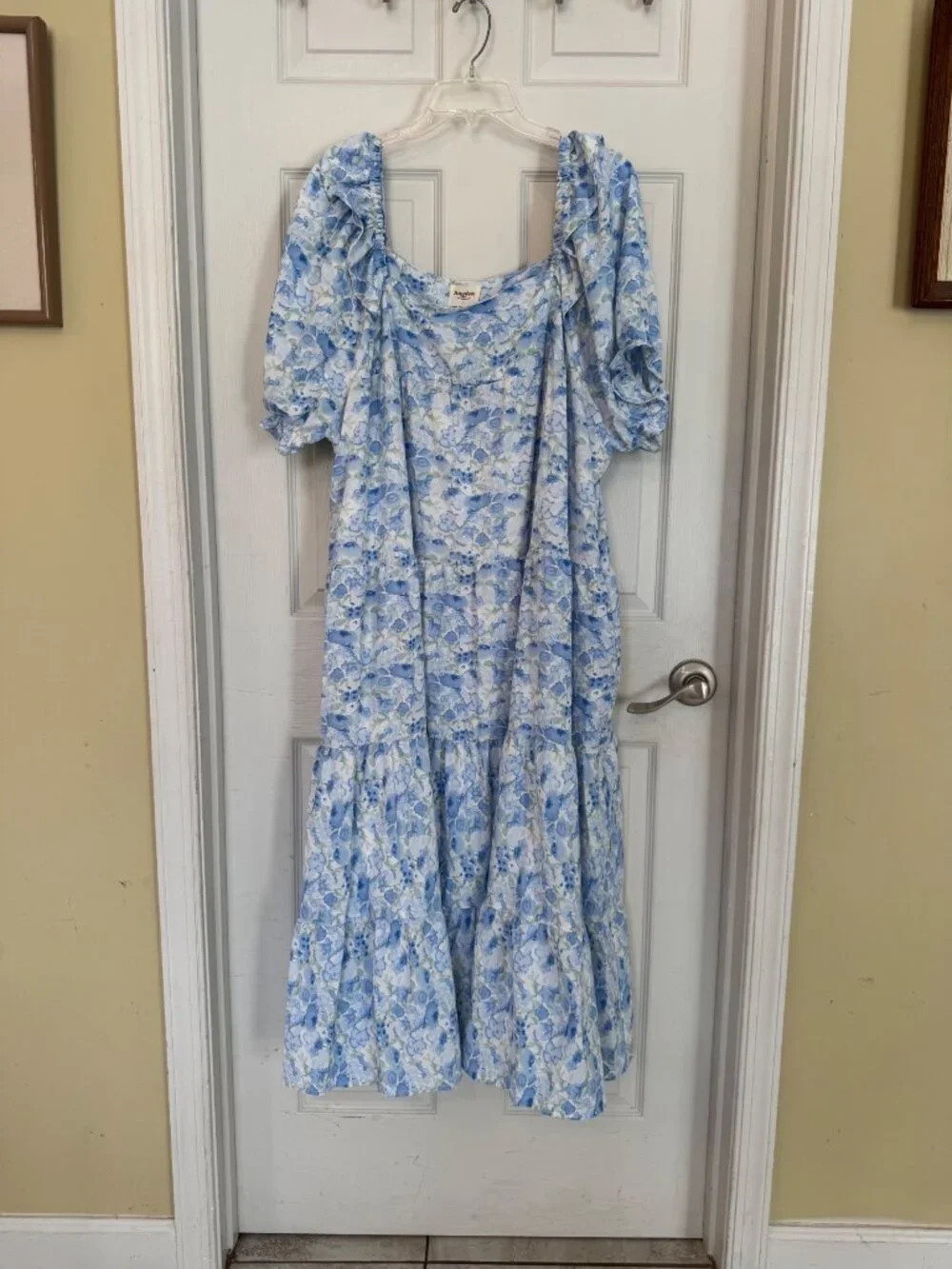 Hayden Blue Floral Dress Midi Ruffle Puffy Balloon Sleeve Watercolor Pocket 2XL - Picture 4 of 13